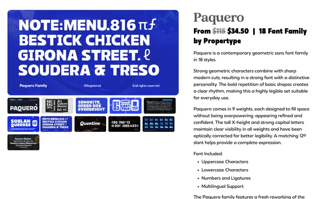 Paquero specimen from Propertype Fonts