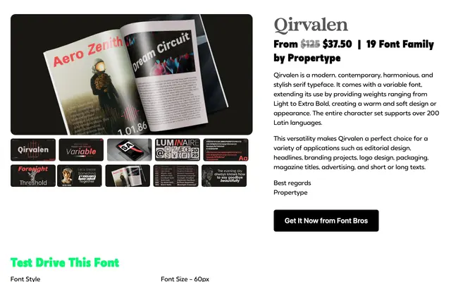 Qirvalen specimen from Propertype Fonts