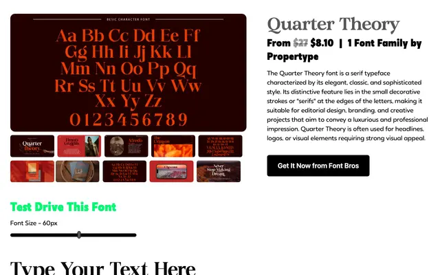Quarter Theory specimen from Propertype Fonts