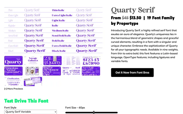 Quarty Serif specimen from Propertype Fonts