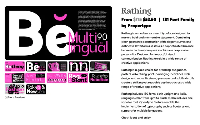 Rathing specimen from Propertype Fonts