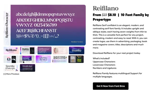 Reifilano specimen from Propertype Fonts
