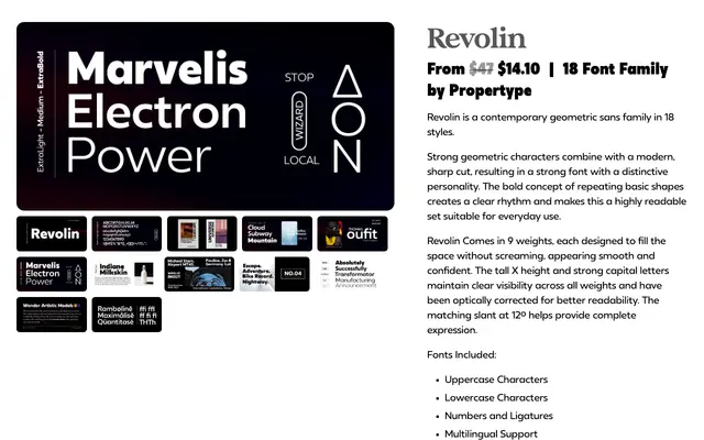 Revolin specimen from Propertype Fonts