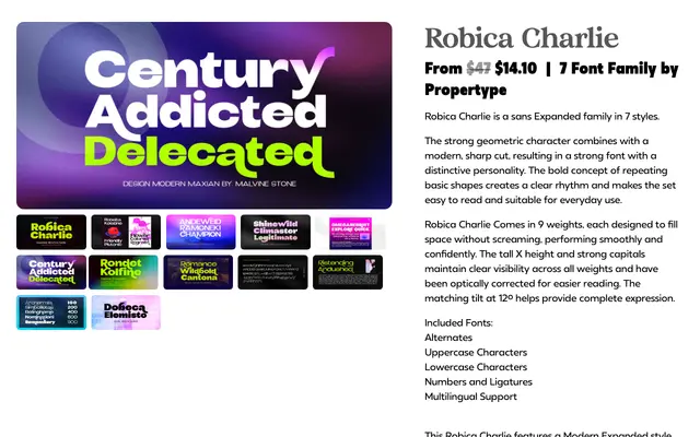 Robica Charlie specimen from Propertype Fonts