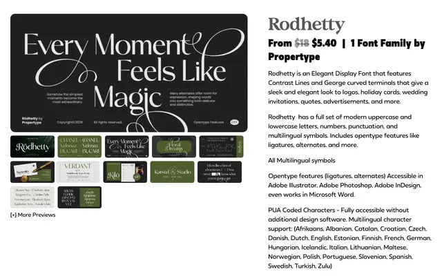 Rodhetty specimen from Propertype Fonts