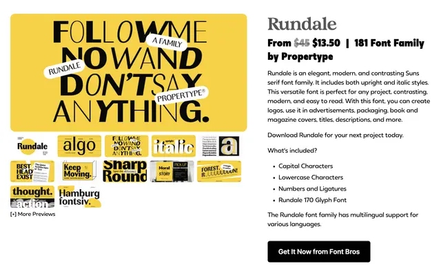 Rundale specimen from Propertype Fonts