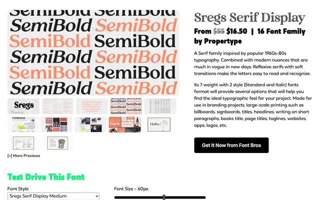 Sregs Serif Display specimen from Propertype Fonts