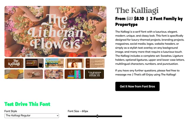 The Kalliagi specimen from Propertype Fonts