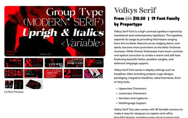 Volkys Serif specimen from Propertype Fonts