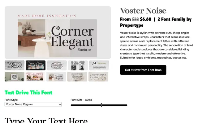 Voster Noise specimen from Propertype Fonts
