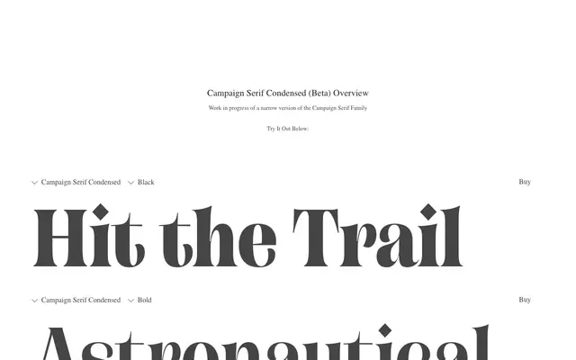 Campaign Serif Condensed specimen from PS Type Lab