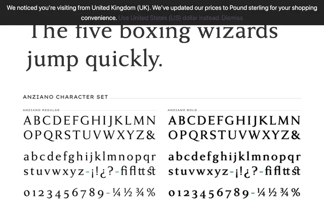 Anziano Pro specimen from PSY/OPS Type Foundry