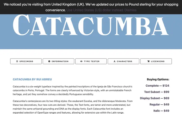 Catacumba specimen from PSY/OPS Type Foundry