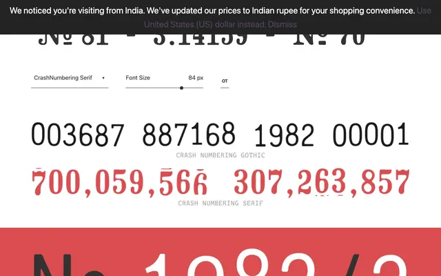 Crash Numbering specimen from PSY/OPS Type Foundry