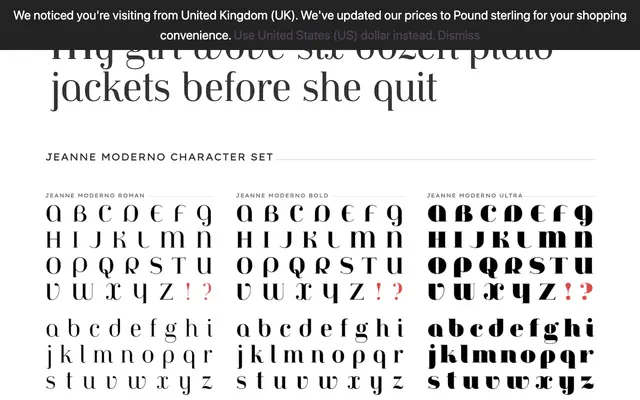 Jeanne Moderno specimen from PSY/OPS Type Foundry