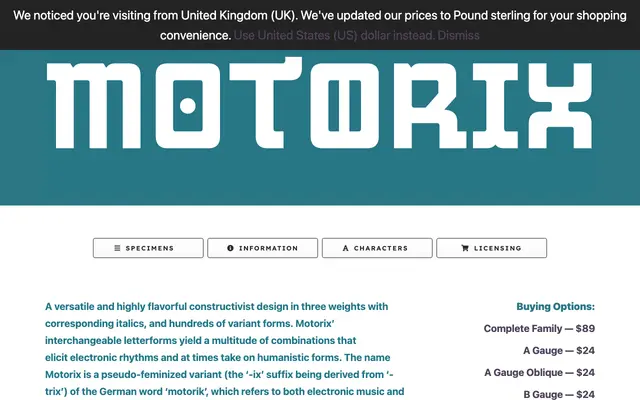 Motorix specimen from PSY/OPS Type Foundry