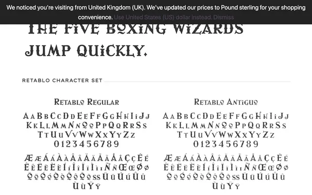 Retablo specimen from PSY/OPS Type Foundry