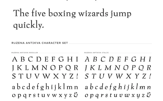 Ruzena Antikva specimen from PSY/OPS Type Foundry