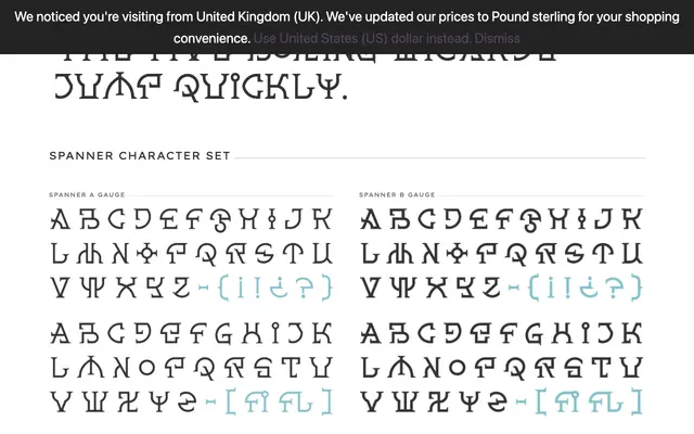 Spanner specimen from PSY/OPS Type Foundry