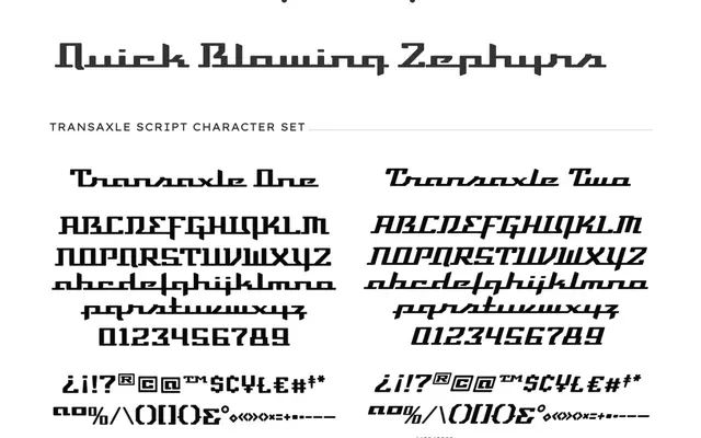 Transaxle Script specimen from PSY/OPS Type Foundry