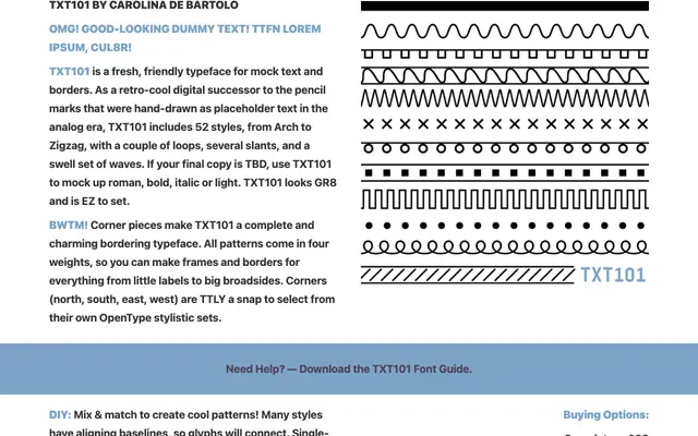 TXT101 specimen from PSY/OPS Type Foundry
