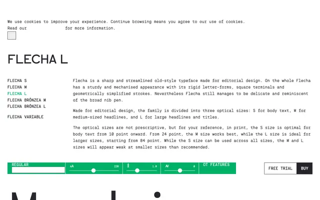 Flecha L specimen from R-Typography