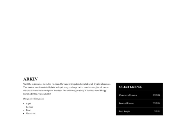 Arkiv specimen from Regular Bold Italic