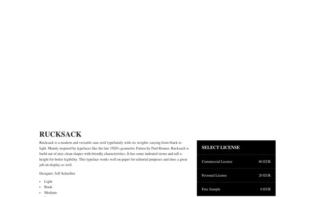 Rucksack specimen from Regular Bold Italic