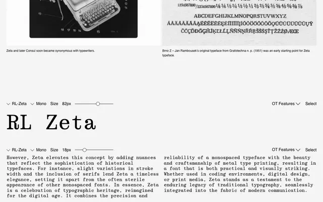 RL Zeta specimen from Regular Lines Type Foundry