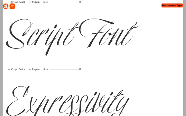 Crispo Script specimen from Resistenza Type