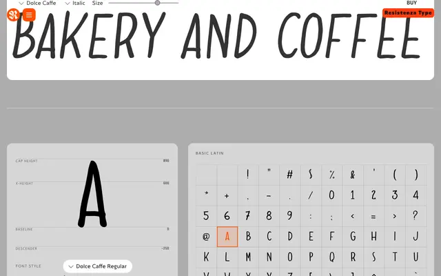 Dolce Caffe specimen from Resistenza Type