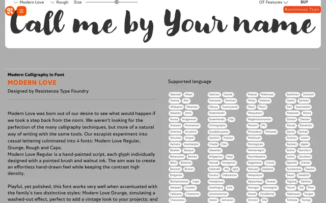 Modern Love specimen from Resistenza Type