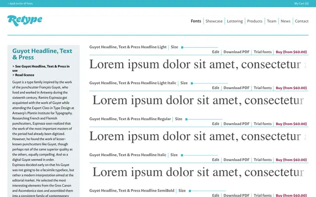 Guyot Headline, Text & Press specimen from Retype