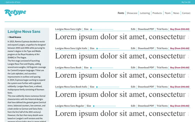 Lavigne Nova Sans specimen from Retype