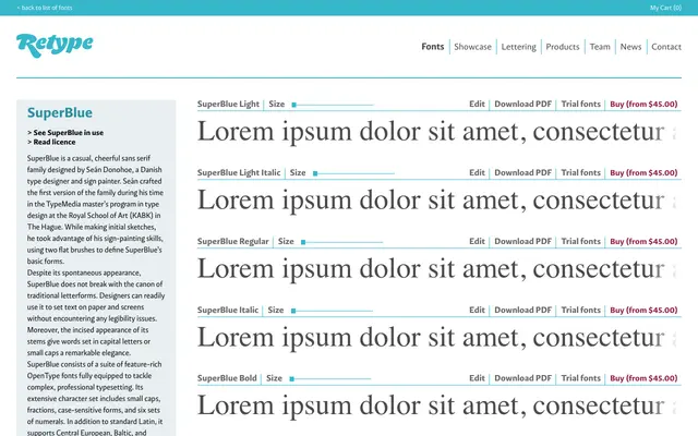 SuperBlue specimen from Retype