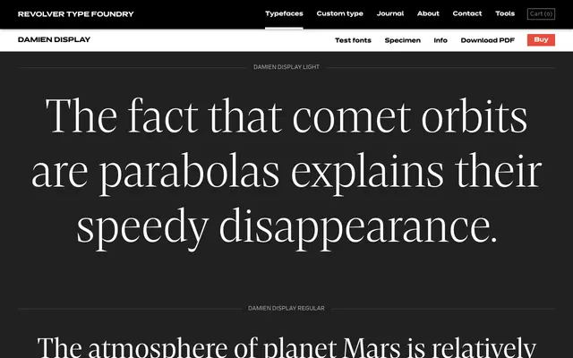 Damien Display specimen from Revolver Type Foundry
