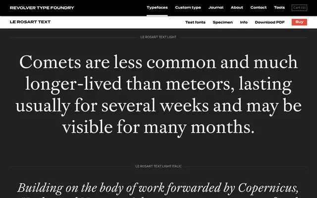 Le Rosart Text specimen from Revolver Type Foundry