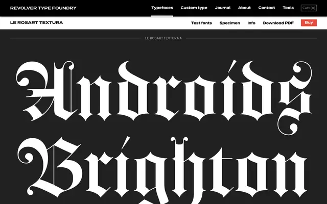 Le Rosart Textura specimen from Revolver Type Foundry