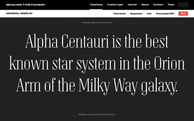 Mondial Display specimen from Revolver Type Foundry
