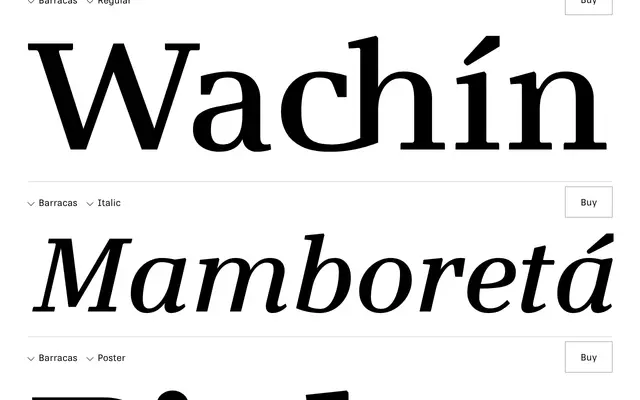 Barracas specimen from RNS Fonts