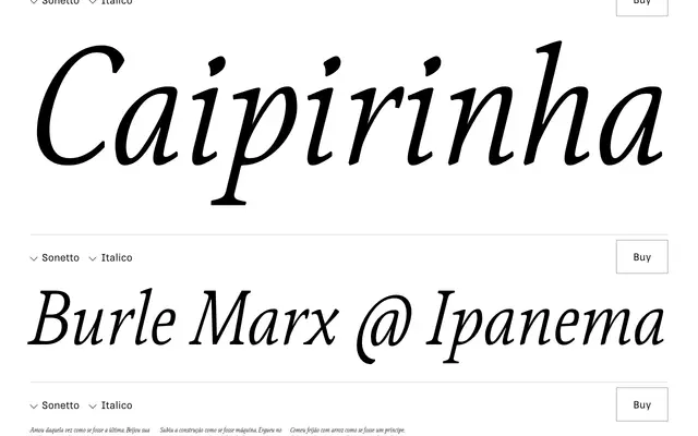 Sonetto specimen from RNS Fonts