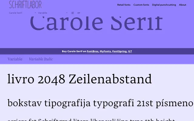 Carole Serif specimen from Schriftlabor