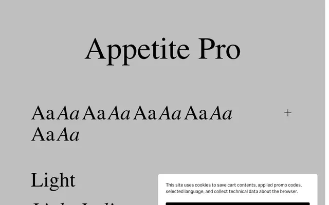 Appetite Pro specimen from Serebryakov Type Foundry