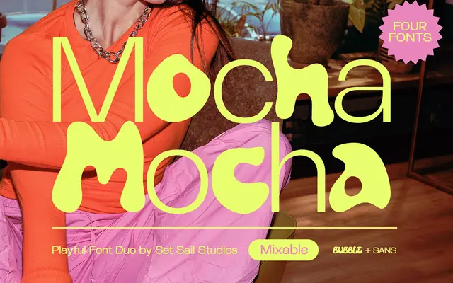 Mocha Bubble+Sans Font Duo specimen from Set Sail Studios
