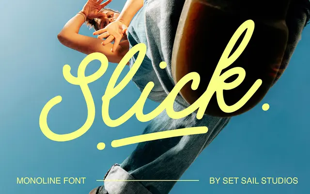 Slick Script Font specimen from Set Sail Studios