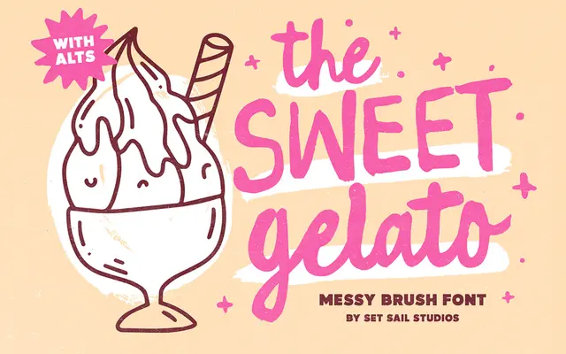 Sweet Gelato Brush Font specimen from Set Sail Studios