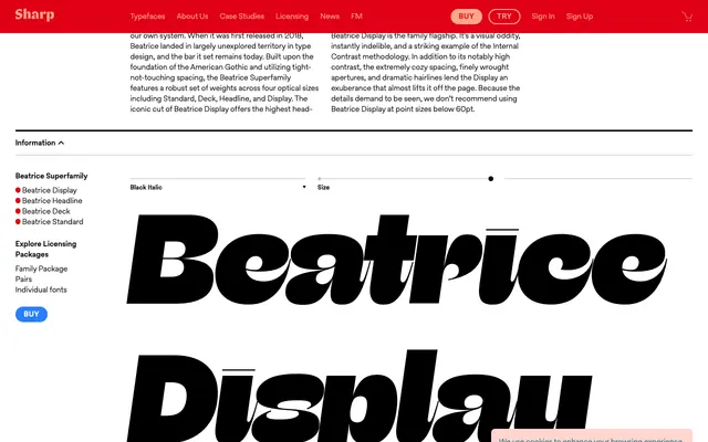 Beatrice Display specimen from Sharp Type