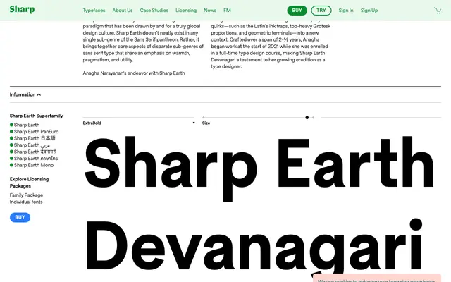 Sharp Earth Devanagari specimen from Sharp Type