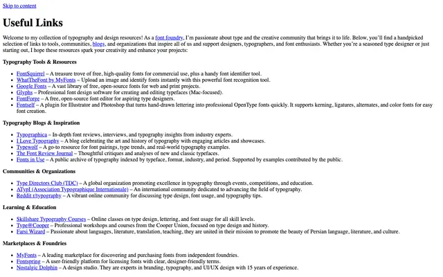 Useful Links specimen from Si47ash Fonts