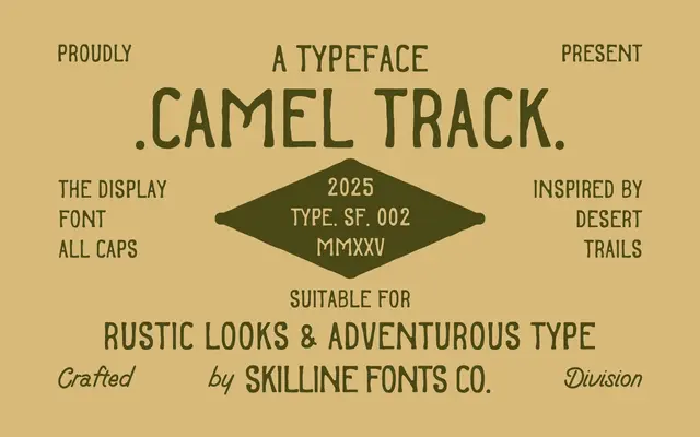 SFC Camel Track specimen from Skilline Fonts Co.
